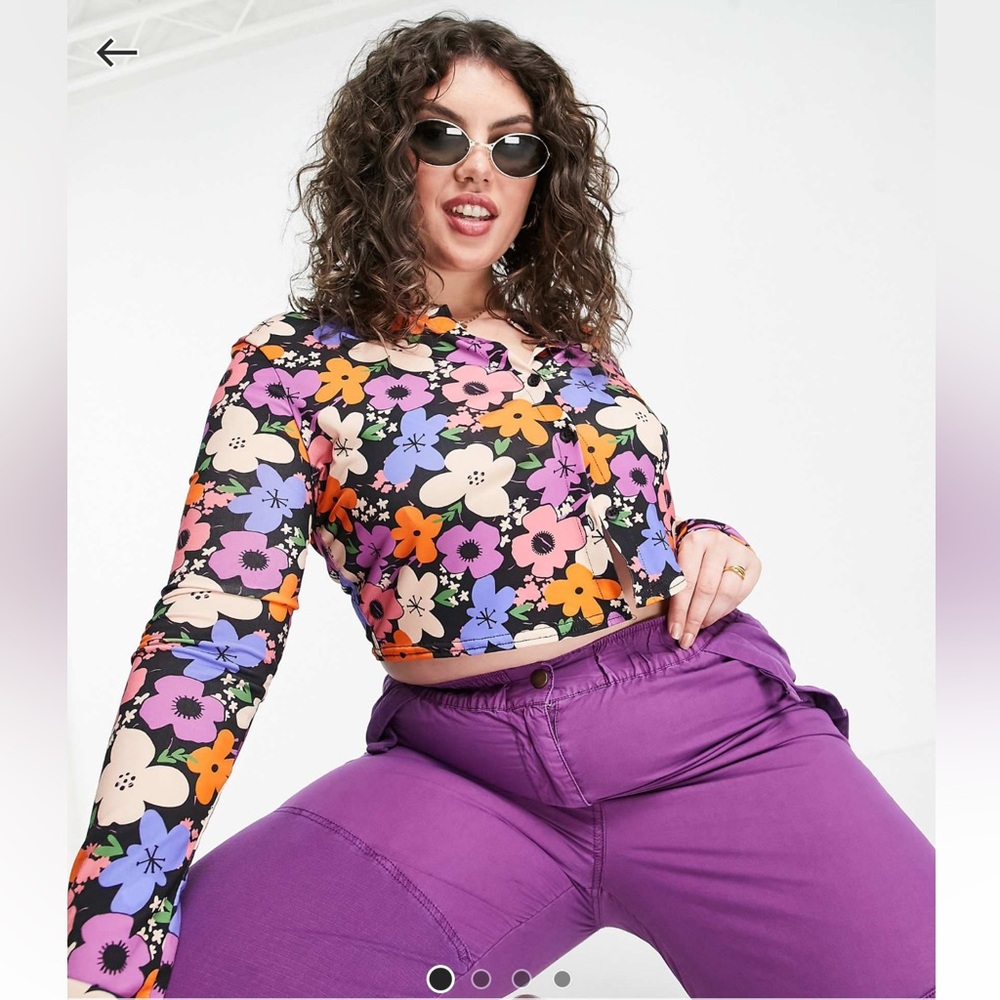 COLLUSION Plus floral button cardigan in multi in size 24